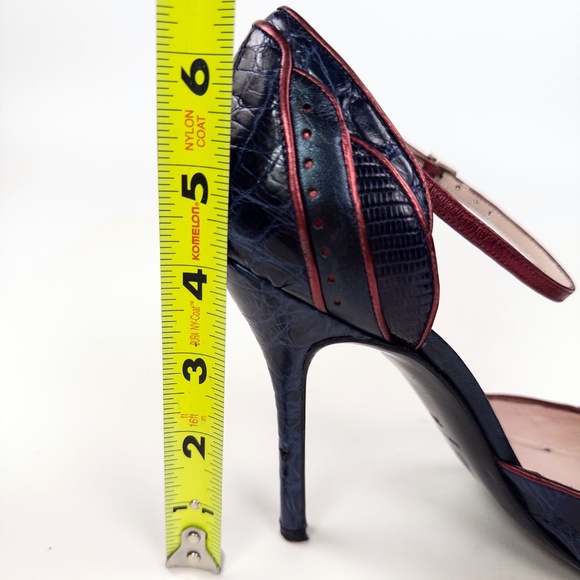 Lawrence Dacade Paris Alligator Lizard Leather Ankle Strap Pumps Heels - Picture 6 of 7